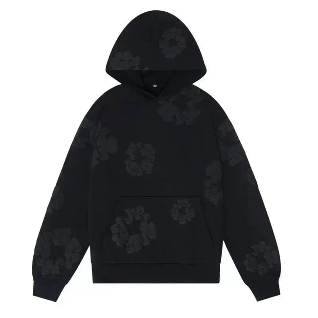 "Denim Tears" Black-on-Black Floral Pattern Full-Zip Hoodie Hover Image