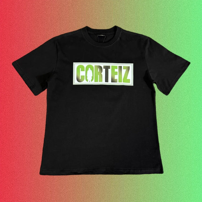 Corteiz Box Logo Green Gradient Black T-Shirt Hover Image
