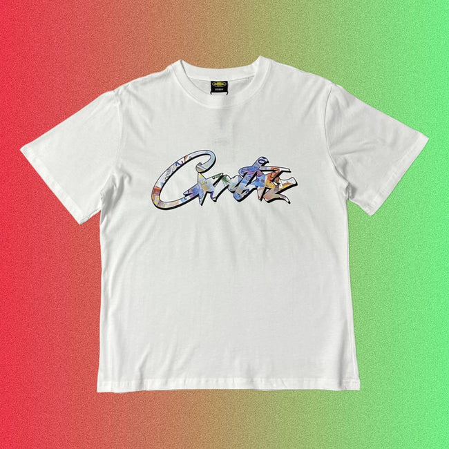 Corteiz Pink Cursive Star Script Logo Graphic Black T-Shirt Main Image
