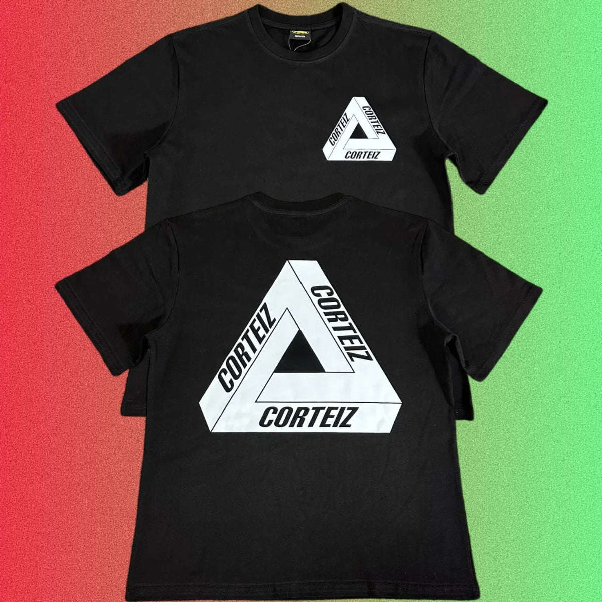 Corteiz Penrose Triangle Logo Black T-Shirt (Front & Back Print)