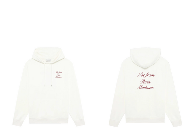 Drôle de Monsieur White Burgundy Cursive Script Embroidery Slogan Heavyweight Hoodie Hover Image