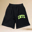 Corteiz Black & Neon Green CRTZ Arch Logo Shorts