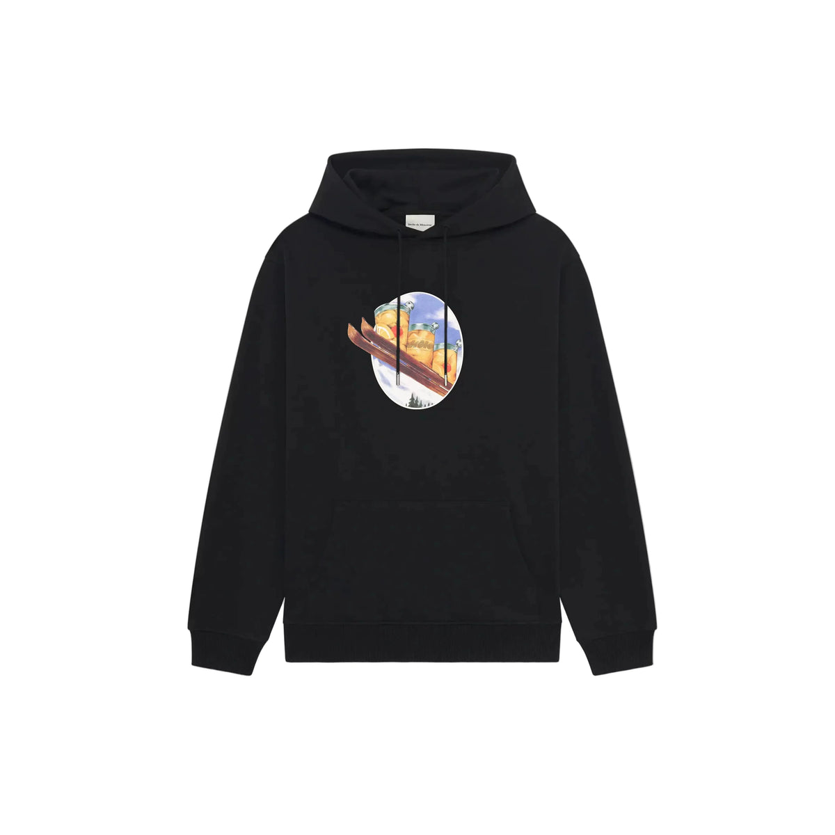 Drôle de Monsieur Black Ski Graphic Heavyweight Fleece-Lined Drawstring Hoodie