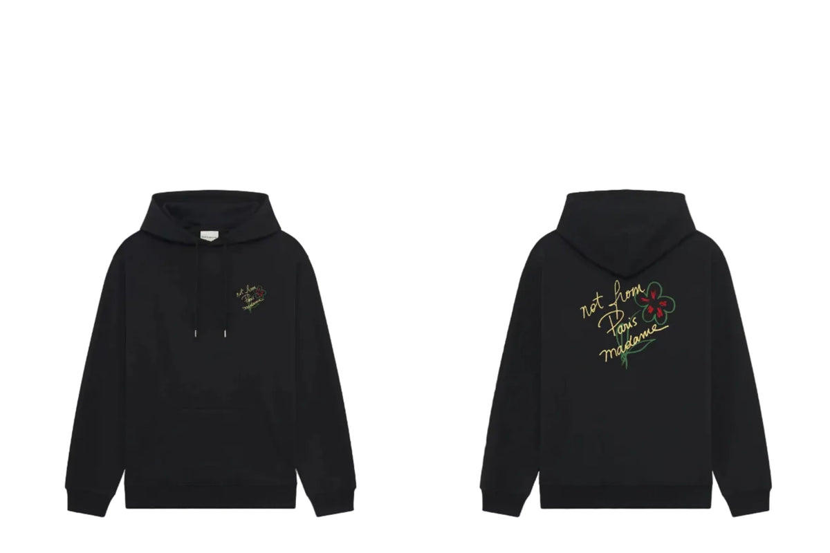 Drôle de Monsieur Black Hand-Drawn Floral Graphic Heavyweight Hoodie