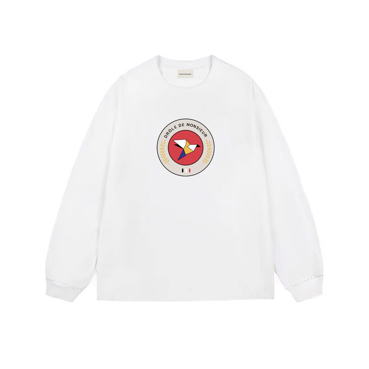Drôle de Monsieur White Round Bird Graphic Print Long Sleeve Crewneck Sweatshirt
