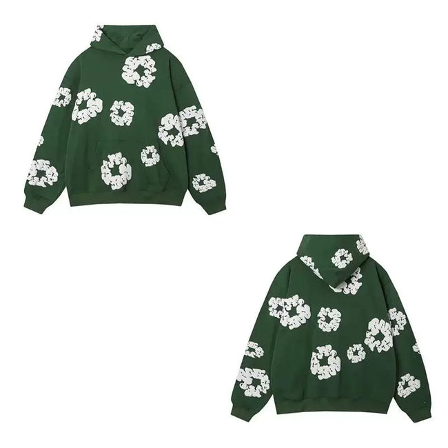 "Denim Tears" Dark Green Floral Pattern Full-Zip Hoodie Hover Image