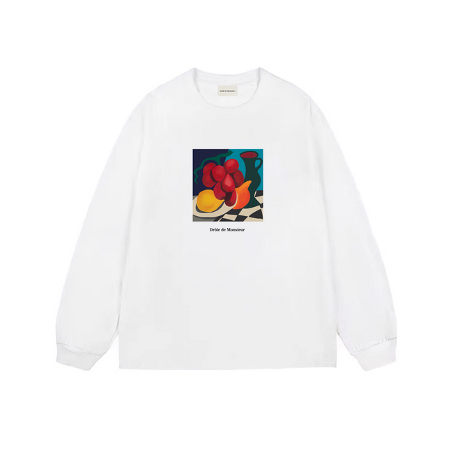 Drôle de Monsieur White Fruit Still Life Graphic Print Long Sleeve Crewneck Sweatshirt Hover Image