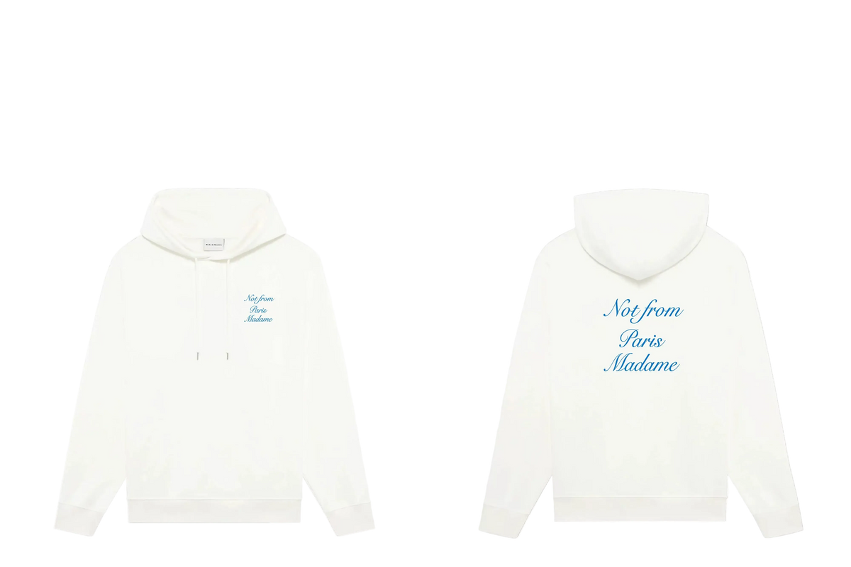 Drôle de Monsieur White Blue Cursive Script Slogan Heavyweight Hoodie