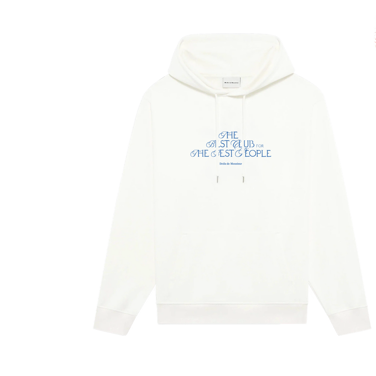 Drôle de Monsieur White Blue Lettering Graphic Print Heavyweight 420g Fleece-Lined Drawstring Hoodie
