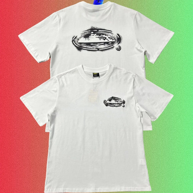Corteiz Distressed Brush Island Logo Graphic Black T-Shirt (Front & Back Print) Main Image