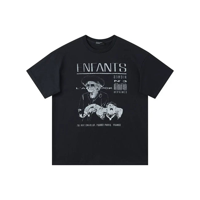 Enfants Riches Déprimés "Enfants" Vintage Print & Crowd T-Shirt - Black Hover Image