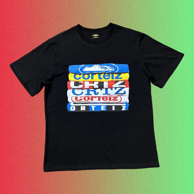 Corteiz Multi-Logo T-Shirt Stack Graphic Black T-Shirt Hover Image
