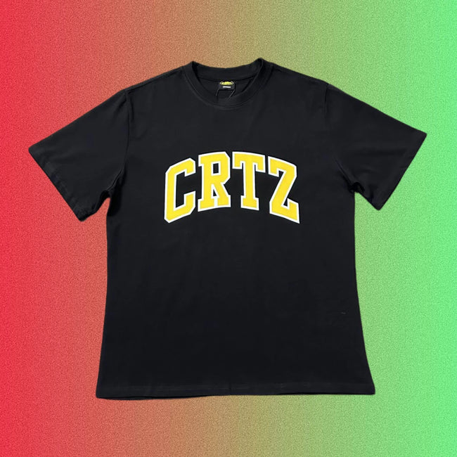Corteiz Arch Logo Yellow Typography Black T-Shirt Hover Image