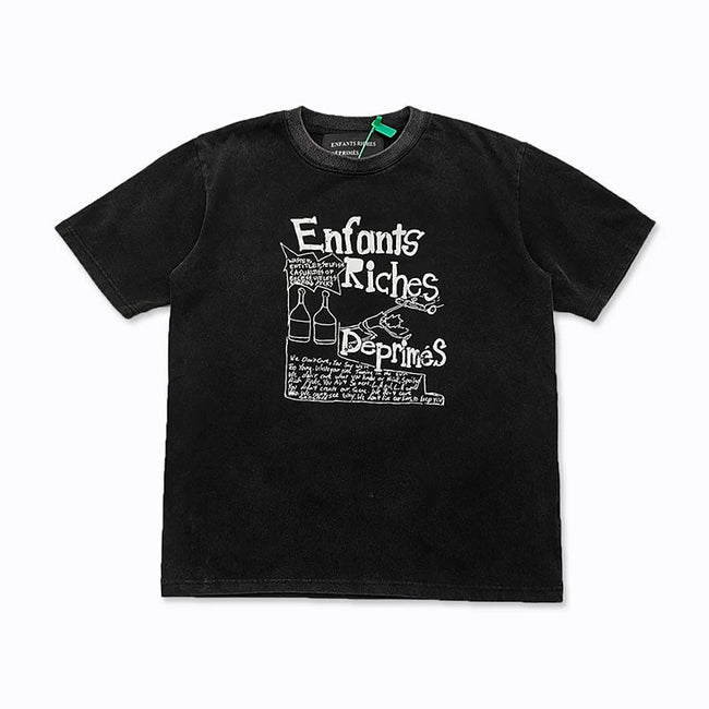 Enfants Riches Déprimés Hand-Drawn Typography & Bottle Illustration T-Shirt - Black Hover Image