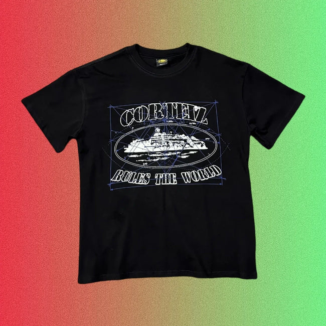 Corteiz Rules The World Blueprint Graphic Black T-Shirt Hover Image