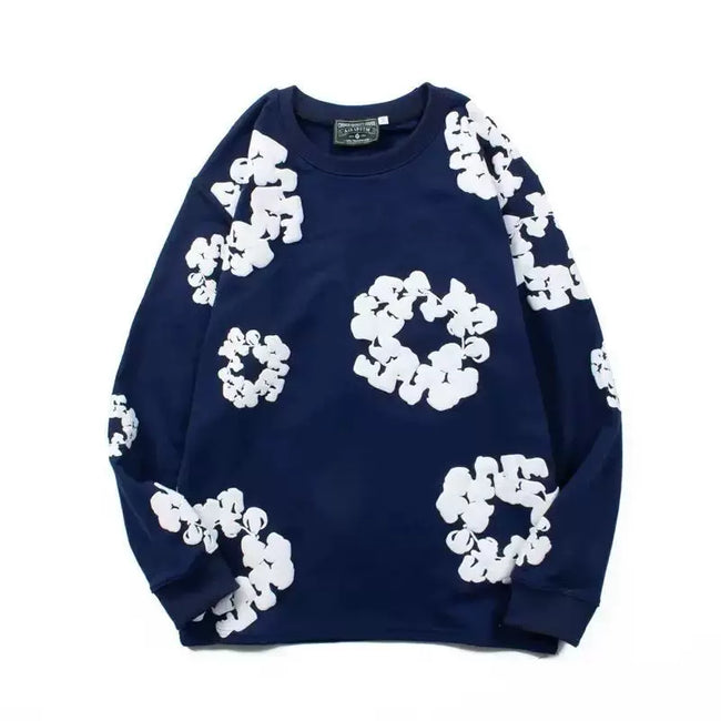 "Denim Tears" Navy Blue Floral Pattern Full-Zip Hoodie Hover Image