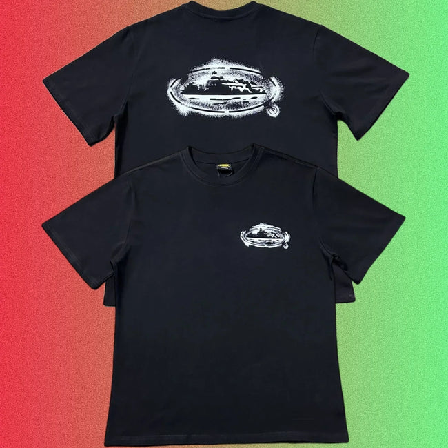 Corteiz Distressed Brush Island Logo Graphic Black T-Shirt (Front & Back Print) Hover Image