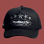 Vintage Black Trucker Hat with Silver Stars and Cruise Ship Graphic