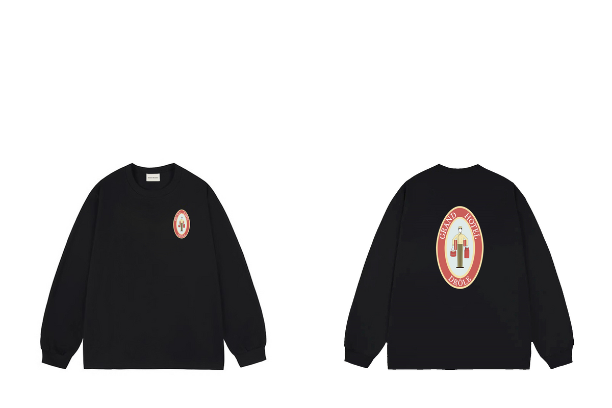 Drôle de Monsieur Black Hotel Graphic Print Long Sleeve Crewneck Sweatshirt