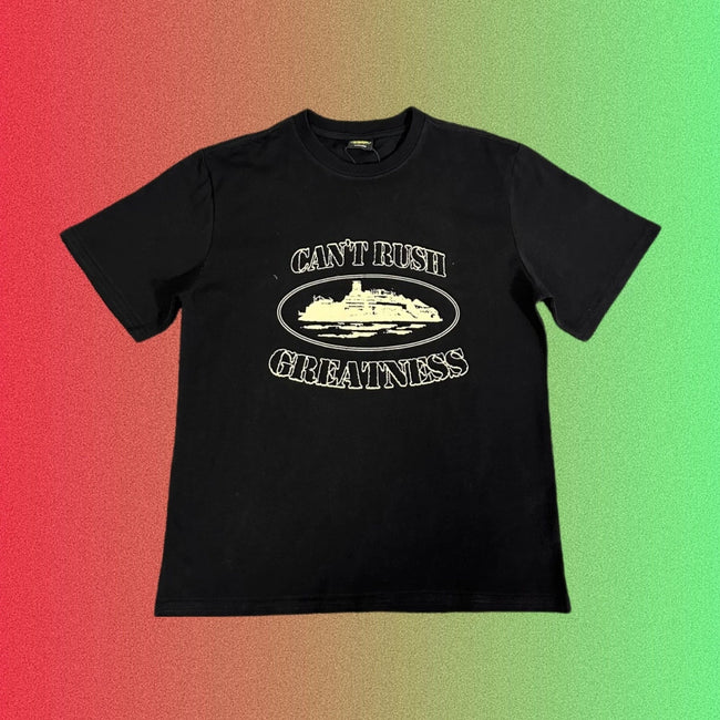 Corteiz Can't Rush Greatness Island Graphic Black T-Shirt Hover Image
