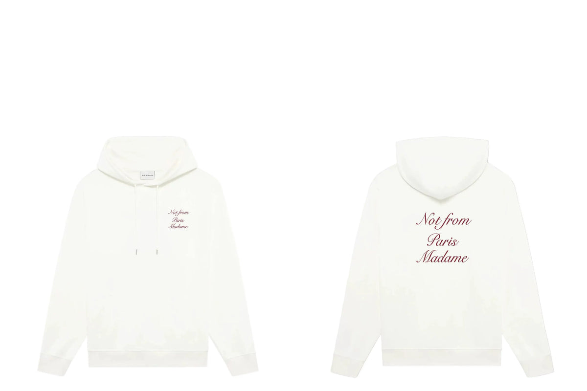 Drôle de Monsieur White Burgundy Cursive Script Slogan Heavyweight Hoodie