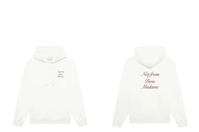 Drôle de Monsieur White Burgundy Cursive Script Slogan Heavyweight Hoodie Hover Image