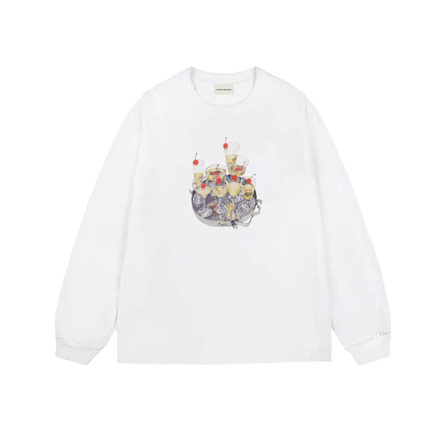 Drôle de Monsieur White Cocktail Tray Graphic Print Long Sleeve Crewneck Sweatshirt Hover Image