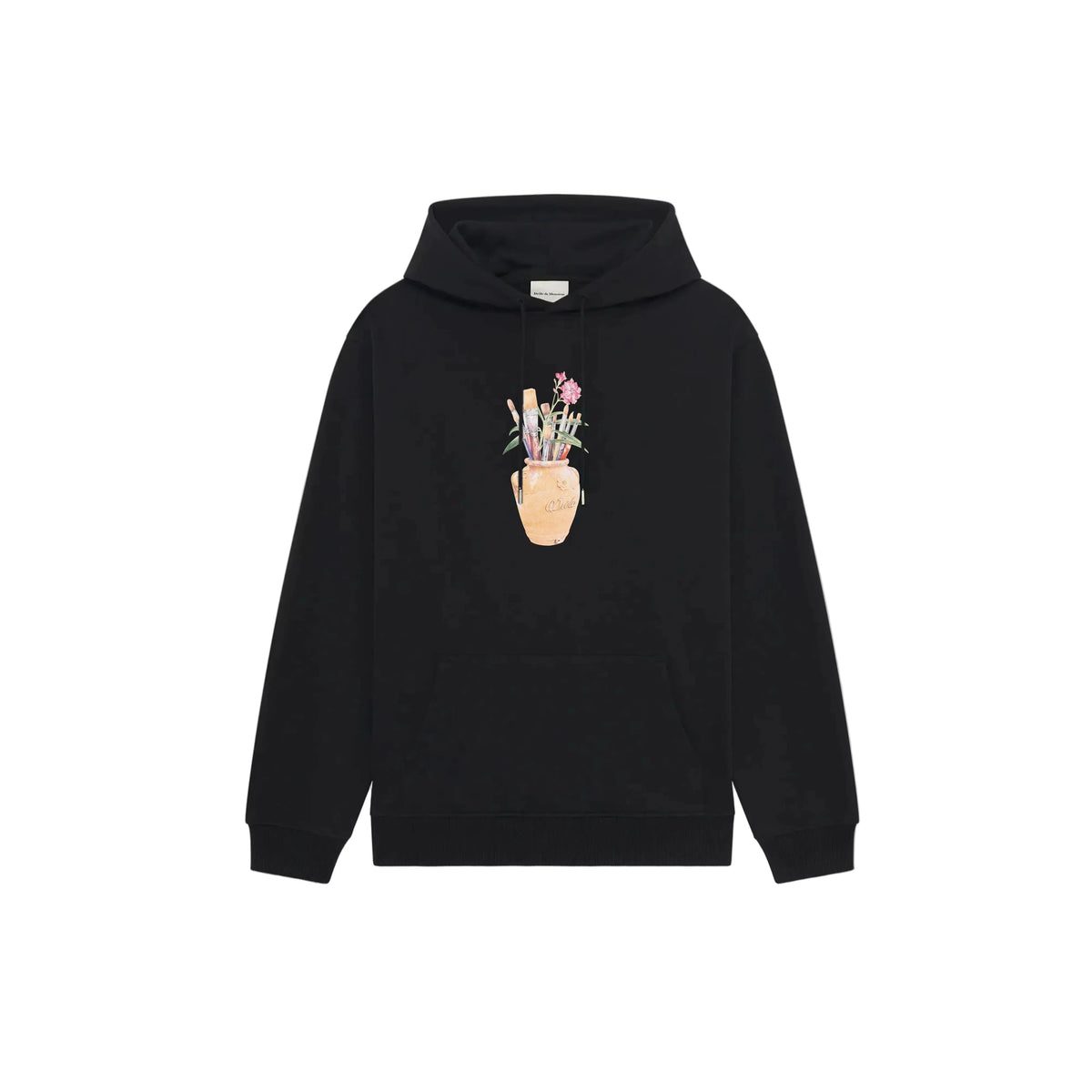 Drôle de Monsieur Black Hand Floral Graphic Heavyweight Fleece-Lined Drawstring Hoodie