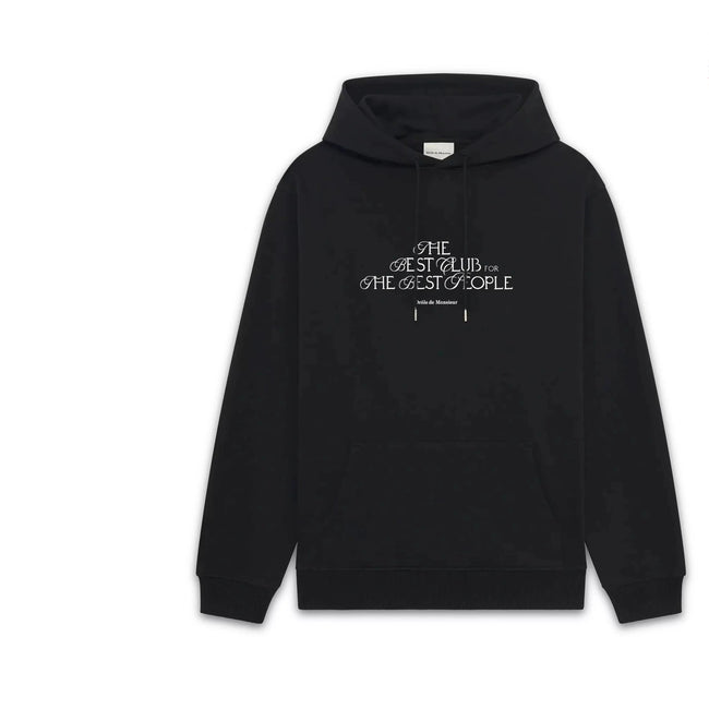 Drôle de Monsieur Black White Lettering Graphic Print Heavyweight Fleece-Lined Drawstring Hoodie Hover Image