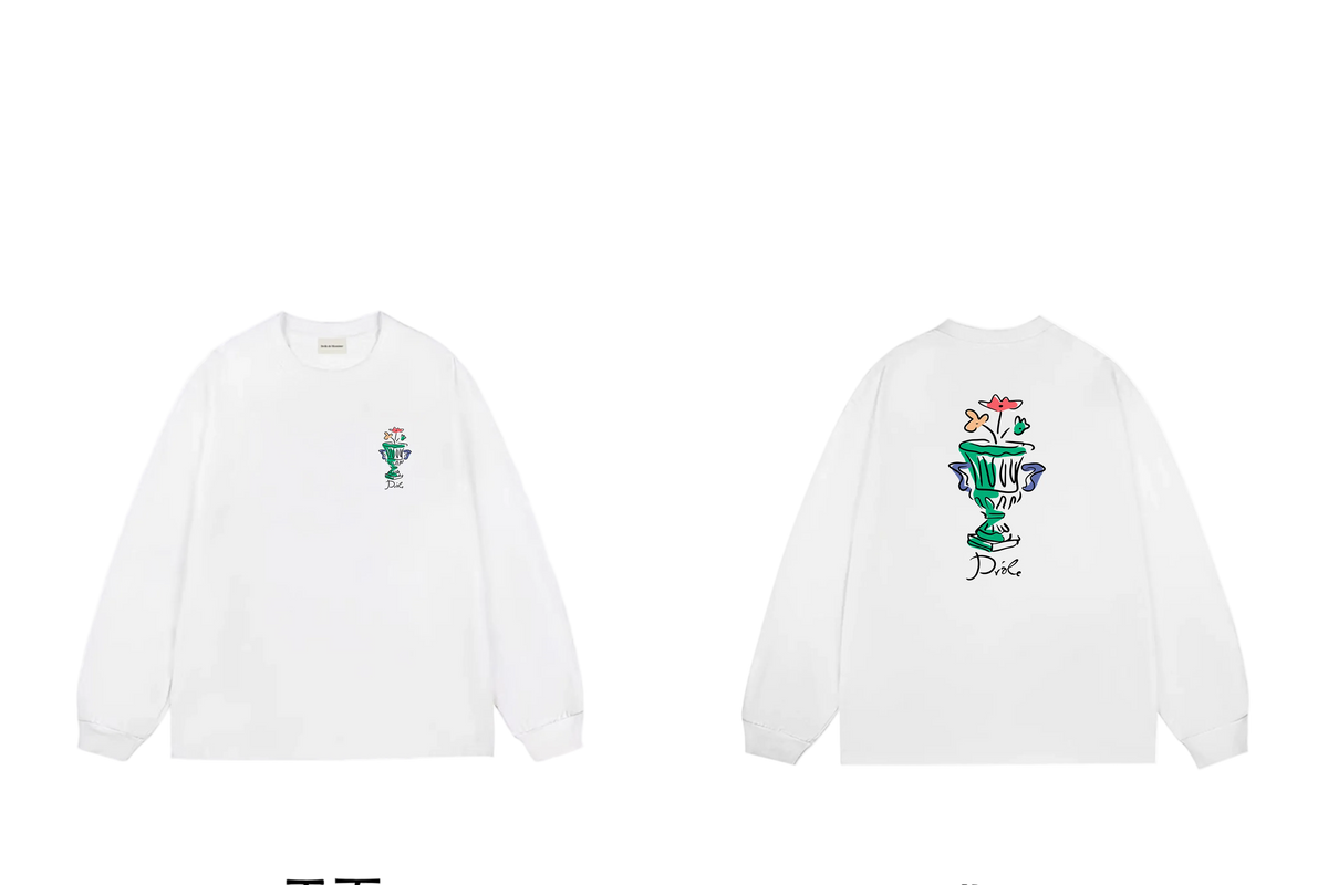 Drôle de Monsieur White Artistic Vase & Flowers Graphic Print Long Sleeve Crewneck Sweatshirt