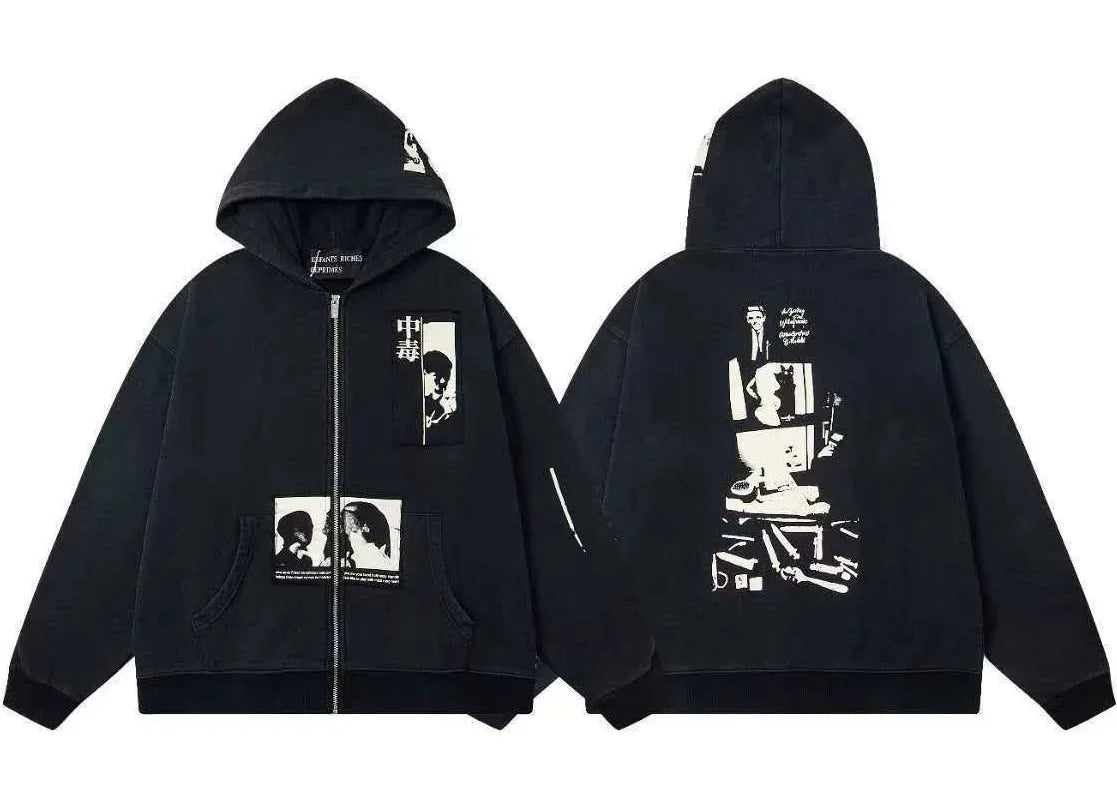 Enfants Riches Déprimés Multi-Art Photo Collage Zip-Up Hoodie - Black