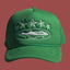 Corteiz Vintage Green Trucker Hat with White Stars and Cruise Ship Graphic