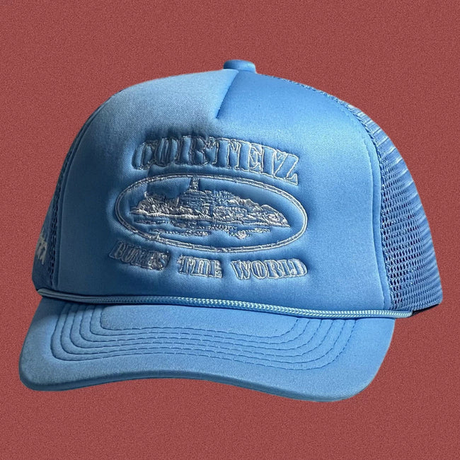 Corteiz Classic Oval Ship Logo Trucker Hat - Light Blue Hover Image