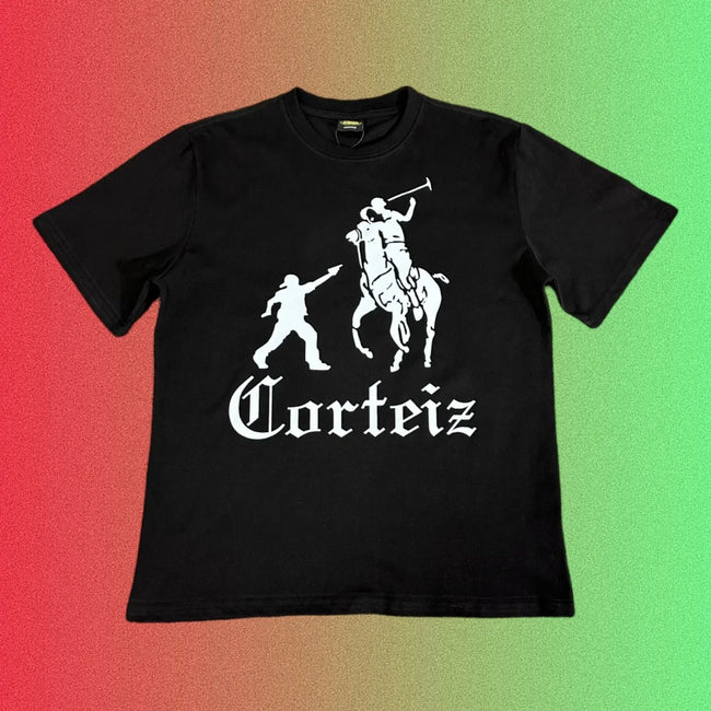 Corteiz Parody Polo Rider Graphic Black T-Shirt Hover Image